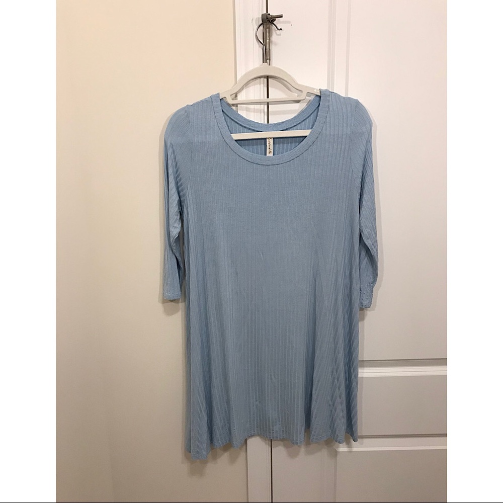 Blue 3/4 Sleeve Shift Dress
